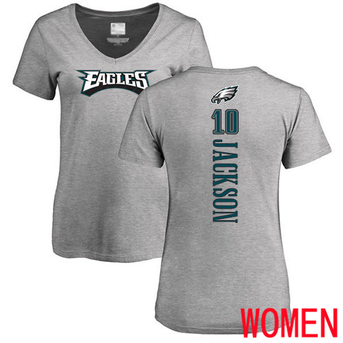 Women Philadelphia Eagles #10 DeSean Jackson Ash Backer V-Neck NFL T Shirt